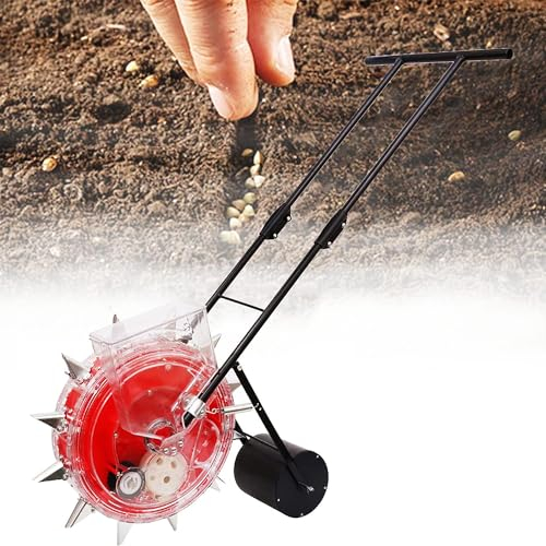 WTTTTW Hand-Push Roller Seeder Garden Seeder, Corn Soybean Spreaders & Fertilizer Machine, Manual Peanut Planter Garden Push Seeder for Lawn & Garden,9 holes