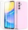 Byvuwiay Cover per Samsung Galaxy A15 4G/5G con 2 Vetro Temperato Pellicola Protettiva, Custodia in TPU Ultra Sottile Antiurto Anti-Scratch Case, Rosa