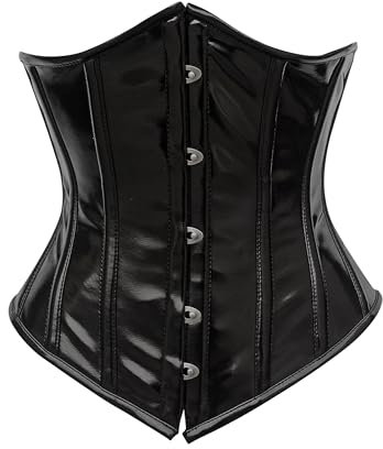 OH WEARS Women's Underbust Black PVC Steel Boned Corset Waist Cincher Hourglass (UK, Alpha, L, Regular, Regular, Black)