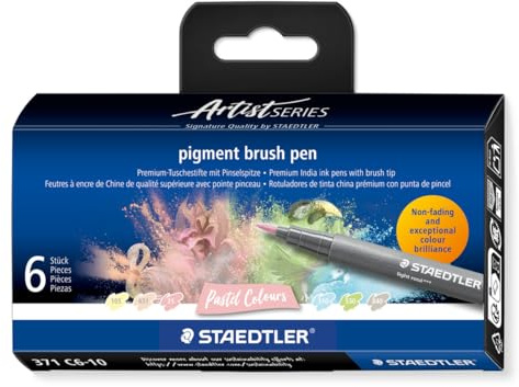 STAEDTLER 371 C6-10 Pigment Arts Brush Pen - Assorted Pastel Colours (Pack of 6)