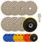 HIGHDRIL Trockene Diamant-Polierpads 10 Stück-8 Stücke Marmor Polierset Schleifpads Körnung 50*3/100*3/200*2+M14 Gewinde Stützteller+Adapter für Granit Marmor Kunststein Quarz für Winkelschleifer