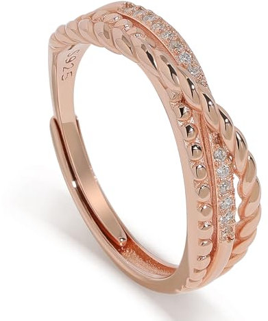 Meissa Bagues de croix en argent sterling martelées à la main pour femmes Style bohème Bague ouverte pour le pouce Ajustable Bague déclarative, Rose Gold
