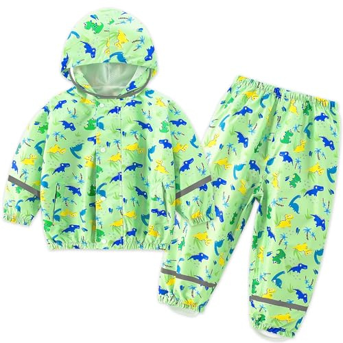 FILOWA Tuta Impermeabile Bambini Antipioggia Giacca & Pantaloni, 1-7 anni | Leggero, Cappuccio, Strisce Riflettenti, Tuta Pioggia Completo, Impermeabili Abbigliamento per Ragazze Ragazzi, Cerniera