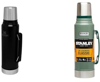 Stanley Classic Legendary Botella Termica 1 Litro Matte Black - Mantiene Frío o Calor 24 Horas & Classic Legendary Bottle 1L Hammertone Green - Botella Termica 1 Litro de Acero