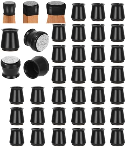 40 Stück Stuhlbeinkappen, Durchmesser 15-25mm,Filzgleiter für Stühle,Stuhlbein-Silikon-Schutzkappe mit Filz,Rund Stuhlbeinschoner,Filzgleiter für Hartholzböden,Laminat und Fliesenböden(Klein,Schwarz)