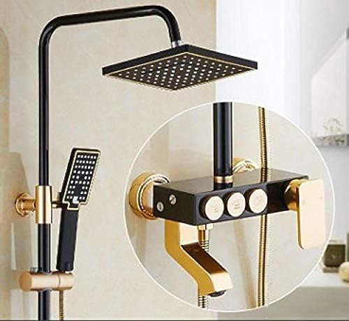 QUSYZD Duschsets, Luxus-Duschset, goldene und Schwarze Badarmaturen, Badewannenarmaturen, Duscharmatursäule, Schwarze Duschplatte, Regendusche, Aluminium