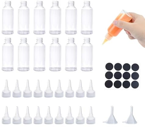 12pc Clear Mini Squeeze Sauce Dispensers with Funnel, Reusable Squeezy Bottles for Lotion, Oil, Crafts
