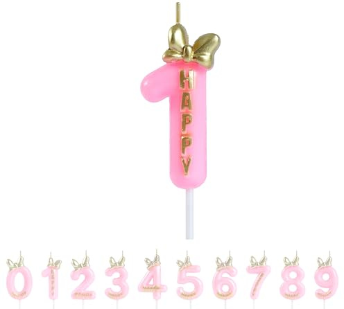 EAKE Geburtstagskerze zum 1. Geburtstag mit Schleife, Fliege und metallisch-goldener Zahl 1 Kerze für Happy First Birthday Maus Thema Kuchenaufsatz Partyzubehör Dekorationen (11,9 cm)