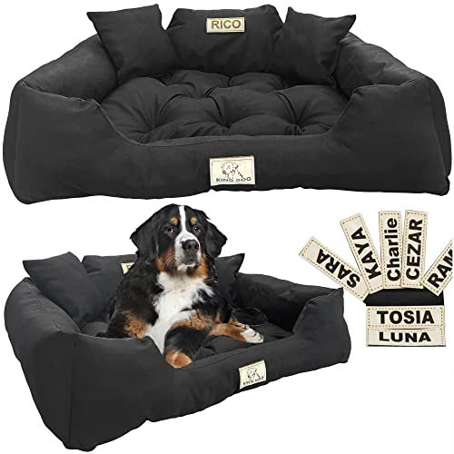 EDANTI Hundebett Hundekissen Katzenbett Personalisiert Hundesofa mit Namen L - XL für große mittelgroße & kleine Hunde (Schwarz, 145x115)