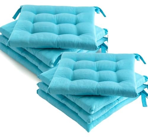 etérea 8er Set Sitzkissen Outdoor 40x40 mit Bändern - Stuhlkissen Türkis für Gartenstuhl & Innenbereich - waschbare Sitzauflagen Gartenmöbel - 8 Stück Kissen 40x40 cm - Türkis