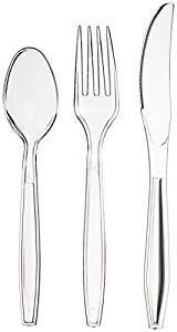 PACK OF 150 Strong Reusable Clear Cutlery Set, 50 Spoons, 50 Forks & 50 Knives, USED FOR ALL HOUSEHOLD PARTIES, Birthday Party Cutlery Set, STRONG CUTLERY SET for Christmas Party, Kid's Parties