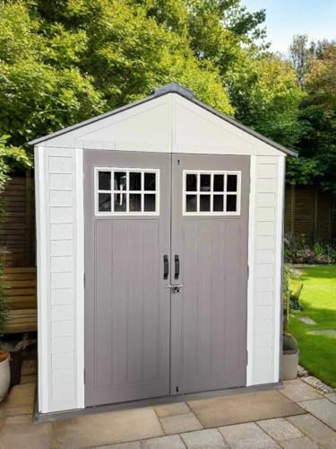 Garden Store Direct Balmoral Plastic Resin Dual-Wall High-Density Polyethylene Garden Storage, Tool, Bike Shed, 7x7 ft, 7x5.2 ft or 7x3.7 ft (Brown & Beige, 7 x 3.7ft (210 x 114.7cm))