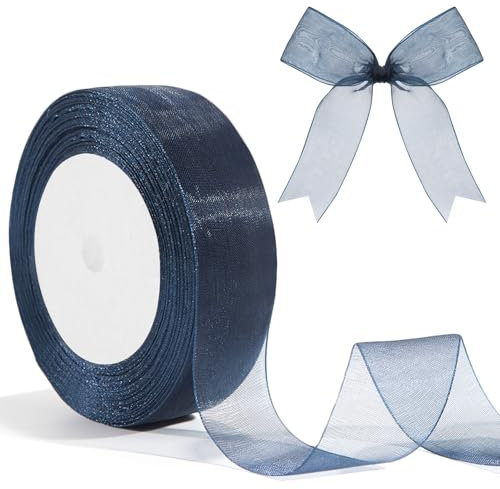 Organza Ruban Marine 25mm 46m Ruban Cadeau Decoration Emballage Voiture Mariage Decor Organza Mariage Decor Cadeau Noel Bouquet Décoration Organzan Pour Decoration Bapteme