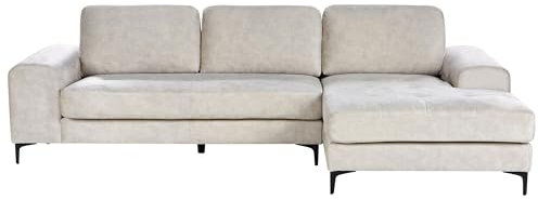 4-Sitzer Ecksofa Samt hellbeige mit Chaiselongue links schwarze Füße Kiruna