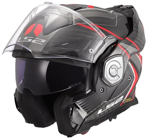 Flip Front Motorcycle Helmet ls2 FF901 ADVANT X FUTURE-II Carbon Fibre Modular Motorbike Dual Visor ECE22.06 Certified Jet Scooter Full Face Urban Touring Crash Helmet with Dark Visor