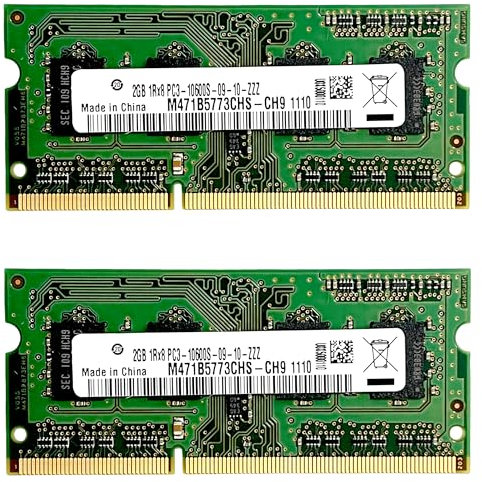 4GB [2X 2GB] Memoria RAM 2 módulos de 2GB DDR3 SODIMM 1Rx8, 2 GB, 1333 MHz, PC3-10600S, 204 Pines 1.5V para Ordenador computadora Portátil Notebook Laptop 51CH041
