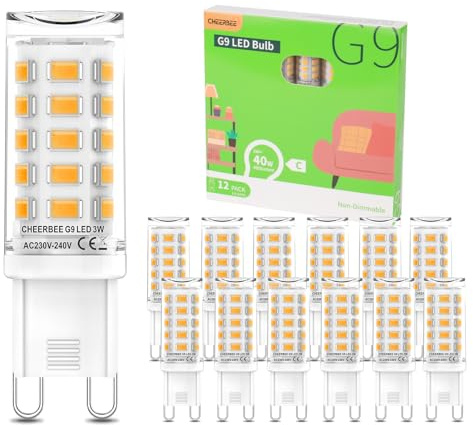 CHEERBEE G9 LED Warmweiß 3W, 2700K 480LM Energieeffizienz klasse C LED Leuchtmittel Ersatz für 40w Halogenlampe, G9 Glühbirne energiesparend, Nicht Dimmbar, Flimmerfrei für Hausbeleuchtung 12er Pack.