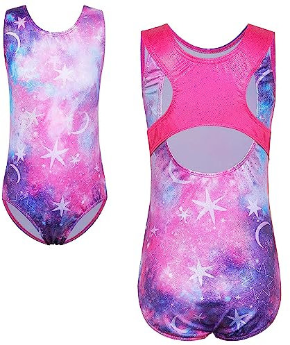XFGIRLS Tuta Gradiente Senza Maniche Ginnastica Collant Fitness Costume Da Balletto Costume Da Danza Per Ragazze Da 3 A 14 Anni, 306 Rosa-Viola, 11-12 Anni