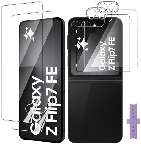 Yenwen Displayschutz für Samsung Galaxy Z Flip 7 Fe 5G, 2 Stück für Panzerglas + 2 Stück Schutzfolie Weicher Hydrogel Innere + 2 Kameraschutz Glas, 9H Härte HD Schutzglas für Samsung Z Flip7 Fe