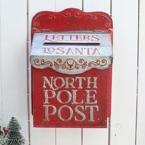 Z&Z ornamentorum Wandbriefkästen Weihnachtlicher Deko Briefkasten aus Metall Rot Weihnachtsmann Briefkasten Wandhalterung Vintage Wandhalterung Mailbox (DZZXA0184)