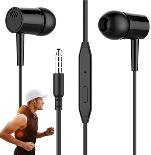 Écouteurs Intra-Auriculaires – Écouteurs à Isolation phonique, Ajustement Ergonomique Confortable, Microphone intégré, Prise Jack 3,5 mm, câble Durable sans Fil | Casque Isolant du Bruit pour