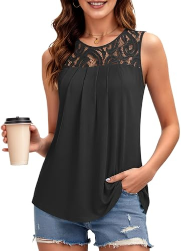 PLMOKEN Débardeur Femme Haut en Dentelle Mode d’Été Tee Shirt sans Manche Top Femme Chic Élégant Blouse