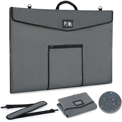 WISEPRO Doppelte wasserdichte A1-Kunst-Portfolio-Tasche (61 x 91,4 cm) – mit wasserdichtem Reißverschluss, PVC-Schaumstoff-Material und Klappenabdeckung – Zeichenbrett-Träger mit Schultergurt für