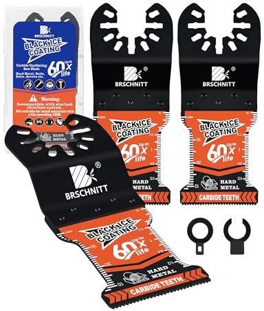 BRSCHNITT Obsidian Carbide Oscillating Saw Blades, Multi Tool Blades Quick Release for Hard Metal, Nails, Bolts and Screws 3pcs
