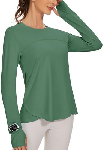 IECCP Workout Shirts for Women Long Sleeve Athletic Tops UPF 50+ Sun Shirts Rashguard with Thumbhole and Watching Window