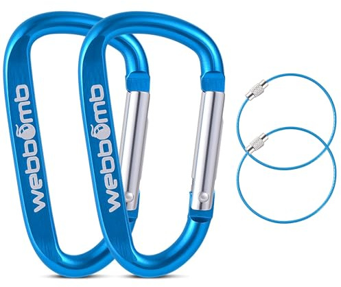 WEBBOMB® 2X Karabiner Haken 6,7cm Schnapphaken Schnappkarabiner + 2X Drahtseil Schlüsselringe Karabinerhaken für Camping Wandern Angeln Schlüsselanhänger