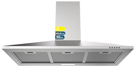 Cecotec Pyramiden-Dunstabzugshaube 90cm Bolero Flux PM 904000 Inox A, 382,5 m³/h, Energieklasse A, BLDC-Motor, LED-Licht mit hoher Effizienz und innovativer Technologie für moderne Küchen