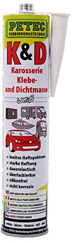 1x PETEC K&D Karosserie Klebe- und Dichtmasse Klebemasse Dichtmasse Karosseriekleber Klebstoff Kleber Kartusche 310ml weiß