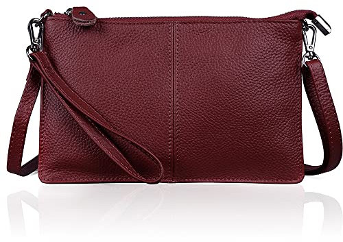 befen® Women's [Soft-Feel Genuine Leather] Smartphone Leather Wristlet Crossbody Wallet Clutch with Crossbody strap/Wrist Strap-for Smartphone up to 5.5 Inch-Jester red