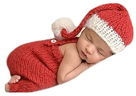 Coberllus Newborn Monthly Baby Photo Props Christmas Hat Pants for Boy Girls Photography Shoot