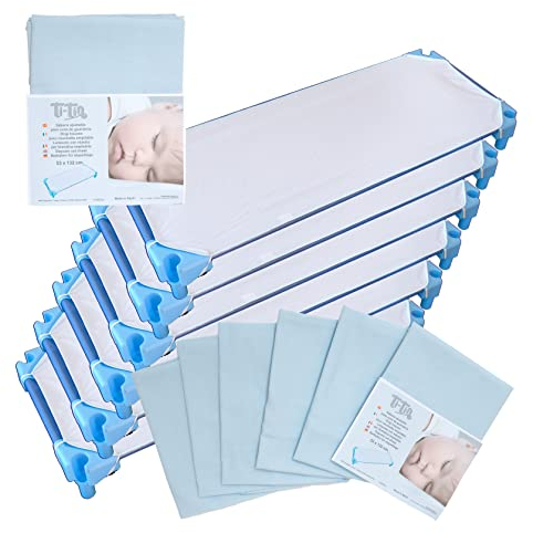 Ti TIN | Pack de 6 Sábanas Bajeras para Cuna Apilable de Guardería | Sábana Bajeras 100% Algodón | 52x130 cm | Color Azul