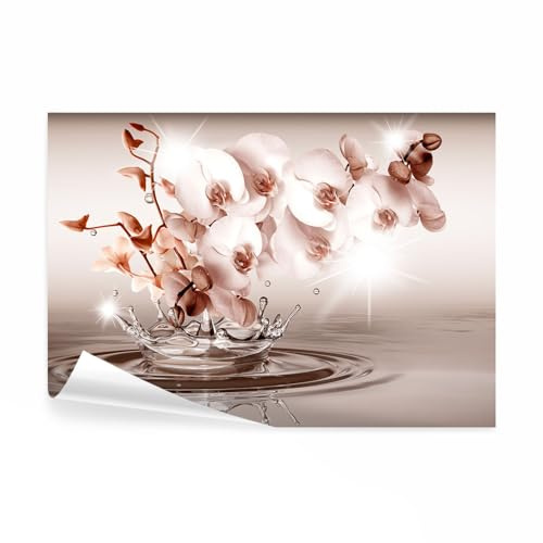 decomonkey Fototapete Blumen Orchidee, 400x280 cm, XL, 3d Effekt Wasser | rosa, Tapete, Wandbild, Bild, Fototapeten, Tapeten, Wandtapete