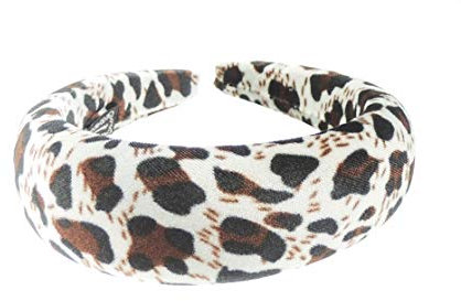 Damen Mädchen Samt Breite Dicke Klobig Leopard Animal Print Hohe Stirnband Alice Band (Grau Braun)