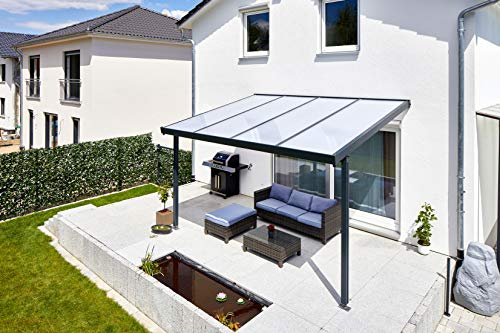 Gutta Terrassendach Premium | Tiefe 3060 mm | Anthrazit | Verschiedene Größen & Eindeckungen (Polycarbonat Stegplatten 16 mm weiß opal, 4102 x 3060 mm)