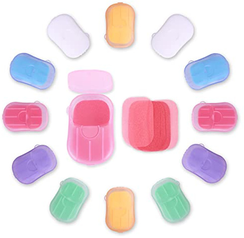 Bamsod 12 Boxes (240 Sheets) Mini Hand Soap Sheets Soap Paper Sheets Portable Disposable Travel Scented Bath Slice Sheet Foaming Paper Soap Confetti Slide Flakes for Travel and Outdoor