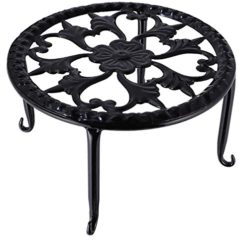 Cabilock Blumenhocker Metall Blumenständer Pflanzenständer Balkon Boden Garten Runde Hocker Vintage Schwarz Blumentopf Pflanzgefäß Runden Untersetzer Halter Untertasse Dekoration