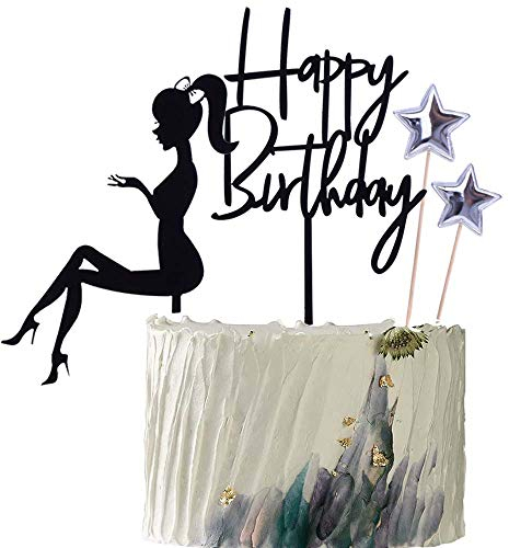 YUINYO Elegant lady Happy Birthday Cake Topper Queen Birthday Cake Topper Acrylic Durable Cake Party Decoration High Heels Lady Girl /Women Party Cupcake toppers