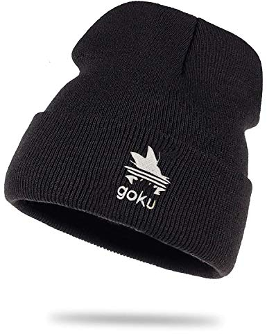 Adi Goku Strickmütze Vegeta Son Wollmütze Wintermütze Rollmütze Dragon Beanie Mütze Seemannsmütze Unisex Ball, Farbe:Schwarz