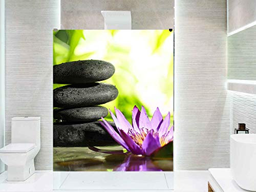 Oedim Vinilo para Mamparas de Ducha y Baños Piedras Negras, Agua y Flor Zen | 60x200cm | Adhesivo Resistente y de Fácil Aplicación | Pegatina Adhesiva Decorativa de Diseño Elegante