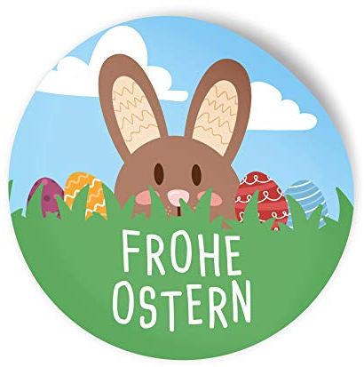 24x itenga Frohe Ostern Aufkleber Sticker Etiketten Osterhase bunt Hasenbande rund 4cm