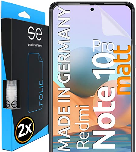 2x se® 3D SCHUTZFOLIE Entspiegelt für Xiaomi Redmi Note 10 Pro,Anti-Staub, 100% Fingerabdruck & FaceID kompatibel, einfache blasenfreie Installation, Ultra-Klar, Stoß-Kratzfest, aus Deutschland