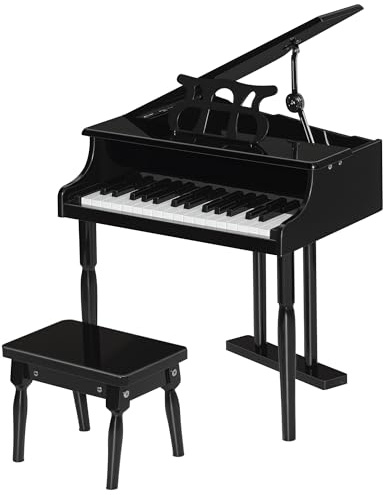 HOMCOM Piano à Queue Enfant en Bois Piano Enfant Clavier de Piano 30 Touches - Tabouret et pupitre inlus - Instrument de Musique - MDF Noir