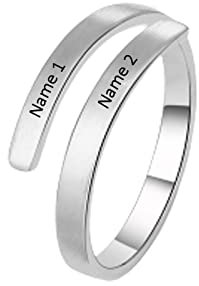 Ayoiow Ringe Frauen Verstellbar, Ringe Sterling Silber Damen Glatt Verdreht mit 2 Namen Ring für Damen Gold