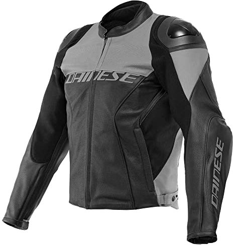 Dainese Racing 4 Perforierte Motorrad Lederjacke (Black/Grey,48)