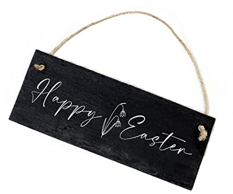 DEKO-LANDO Schiefertafel Happy Easter - Schild Schneeglöckchen ca. 22 x 8 0,5 cm, Schwarz