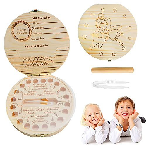 HIQE-FL Zahnschachtel,Zahnbox Zahndose,Zahnbox aus Holz,Zahndose Milchzähne,Milchzähne Box